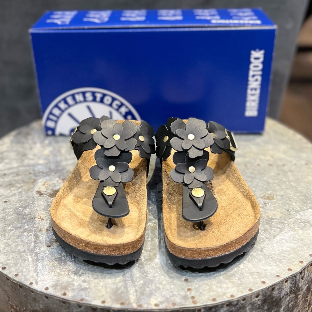 Birkenstock Black Floral Gizeh Sandals